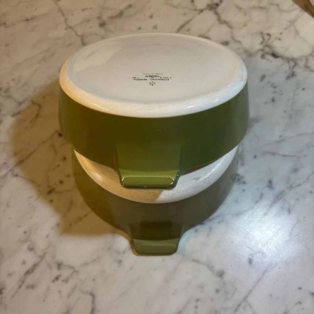 Vintage Corning Ware Avocado Green Casserole Dish Set P-701-B P-701 3/4-B 2pc